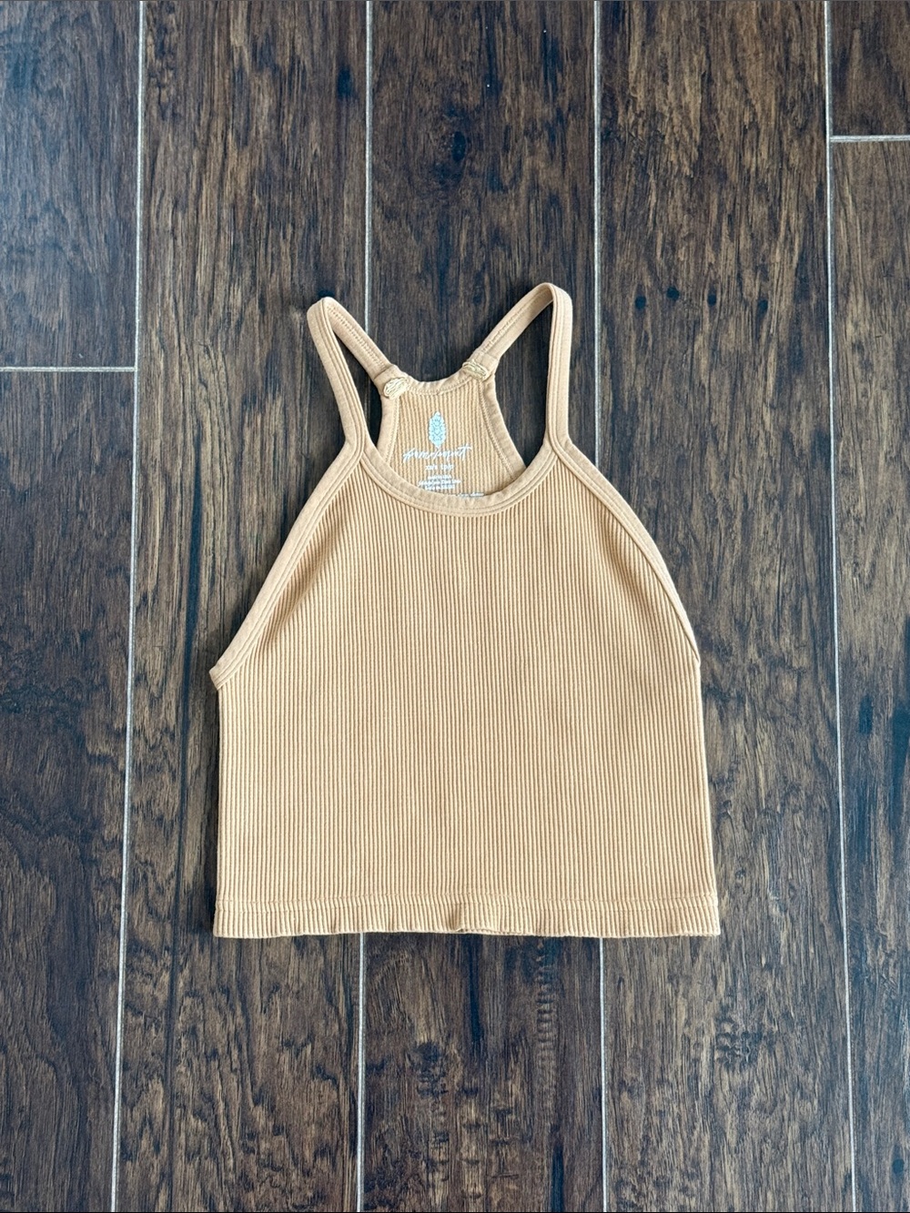 Free People Ribbed Halter Crop Tank in Camel